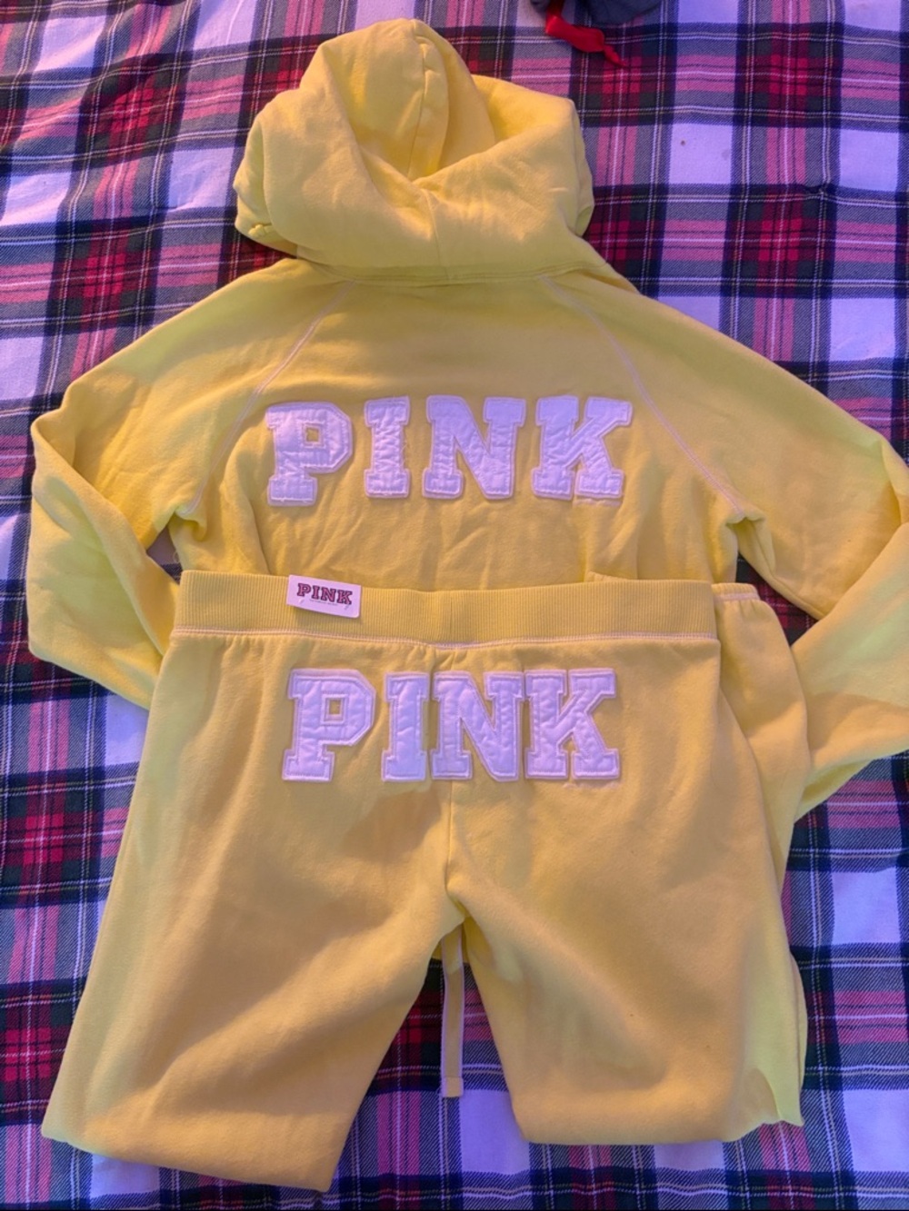 NWT RARE 2009 yellow PINK Victoria’s Secret patchwork matching sweatsuit